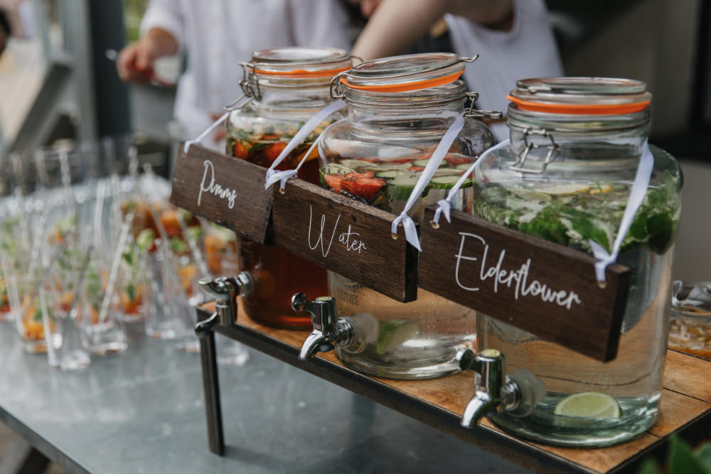 Drinks Dispensers Bar Stand Station Field Kitchen Wedding Siobhan Amy Photography