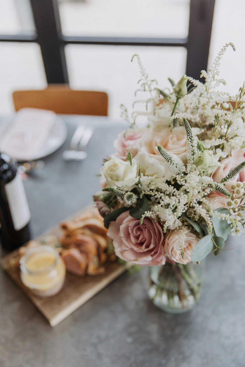 Bouquet Flowers Bride Bridal Pale Pink Rose Eucalyptus Field Kitchen Wedding Siobhan Amy Photography