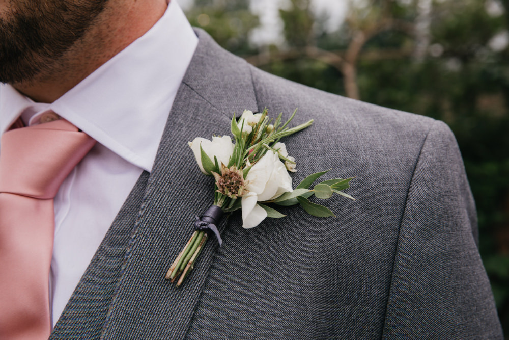 Buttonhole Flowers Groom Field Kitchen Wedding Siobhan Amy Photography
