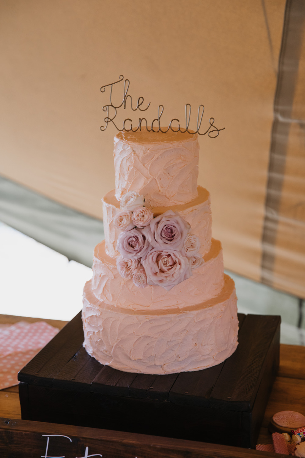 Buttercream Cake Floral Flowers Pink Rose Wire Topper Field Kitchen Wedding Siobhan Amy Photography