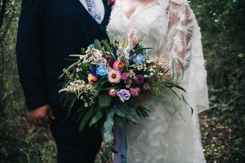Bouquet Flowers Bride Bridal Ribbons Rose Astilbe Colourful Hammer and Pincers Wedding Sally T Photography