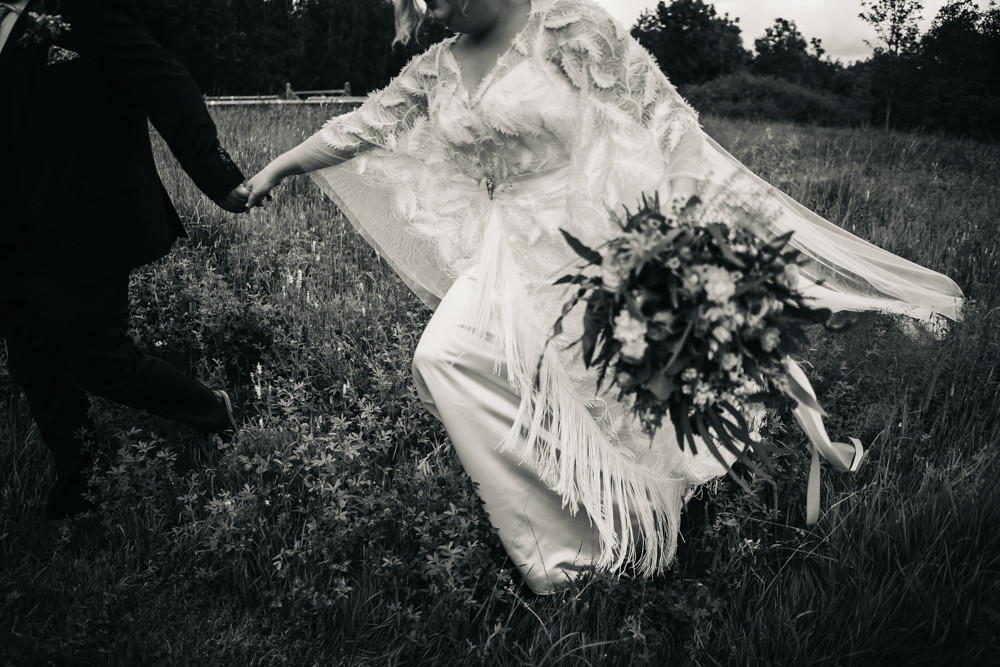 Dress Gown Bride Bridal Butterfly Sleeves Feather Hammer and Pincers Wedding Sally T Photography