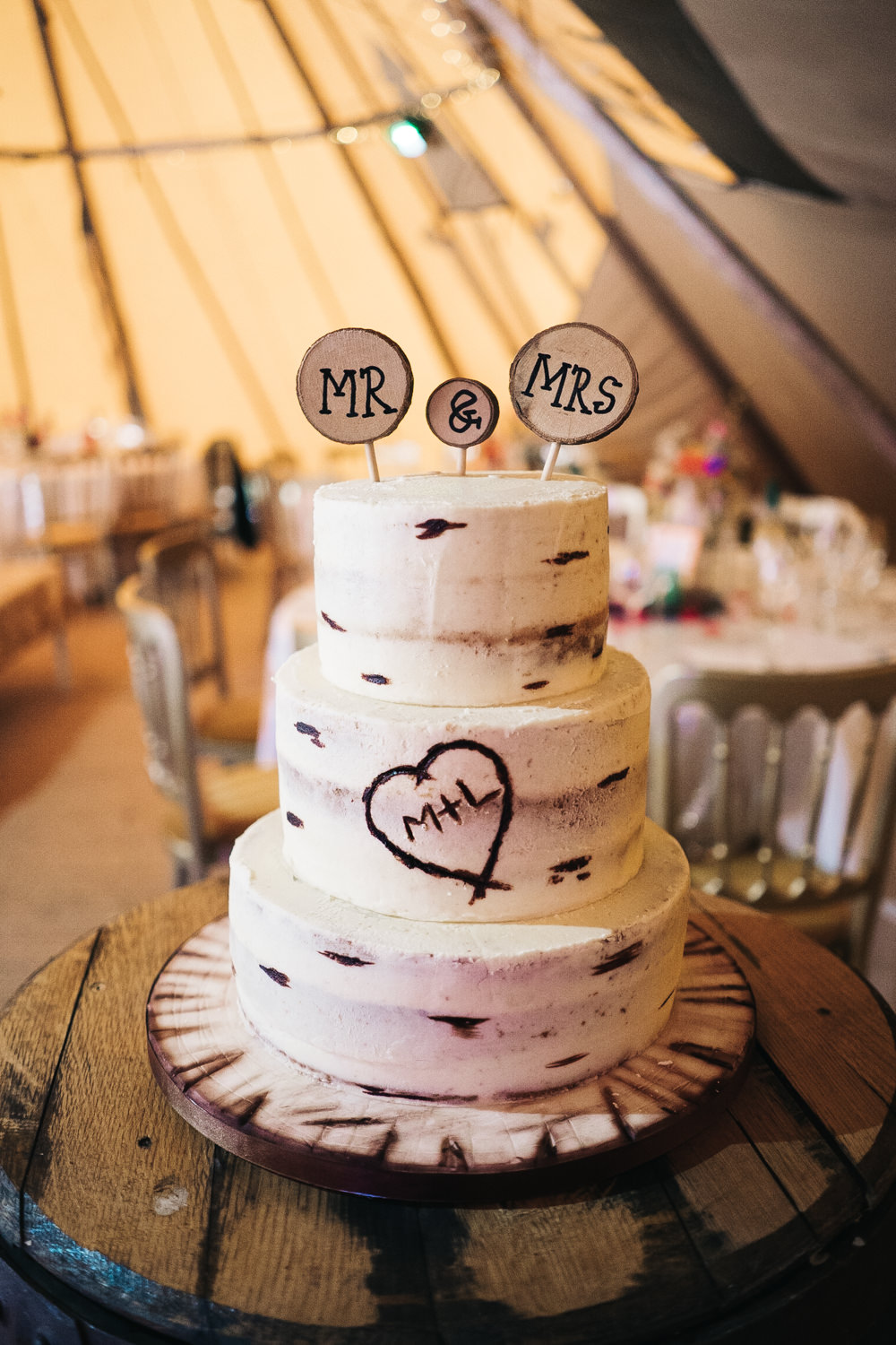 Wood Cake Semi Naked Log Topper Hammer and Pincers Wedding Sally T Photography