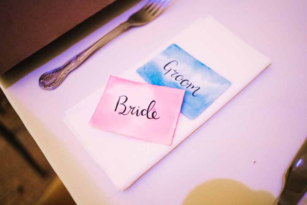 Place Name Card Watercolour Hammer and Pincers Wedding Sally T Photography