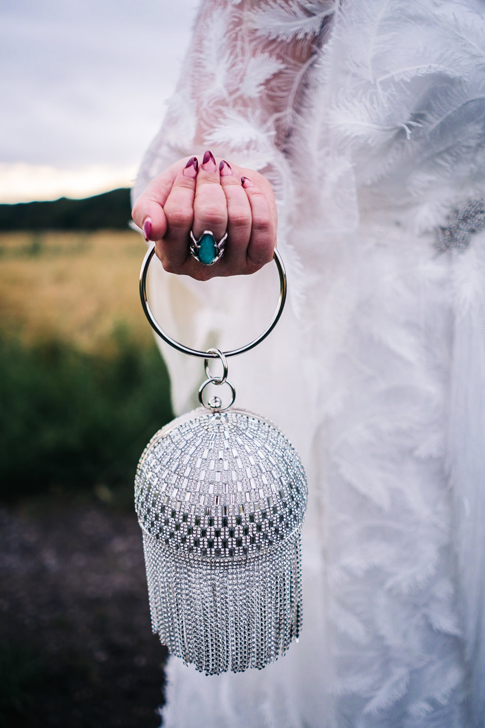 Disco Ball Bag Bride Bridal Hammer and Pincers Wedding Sally T Photography