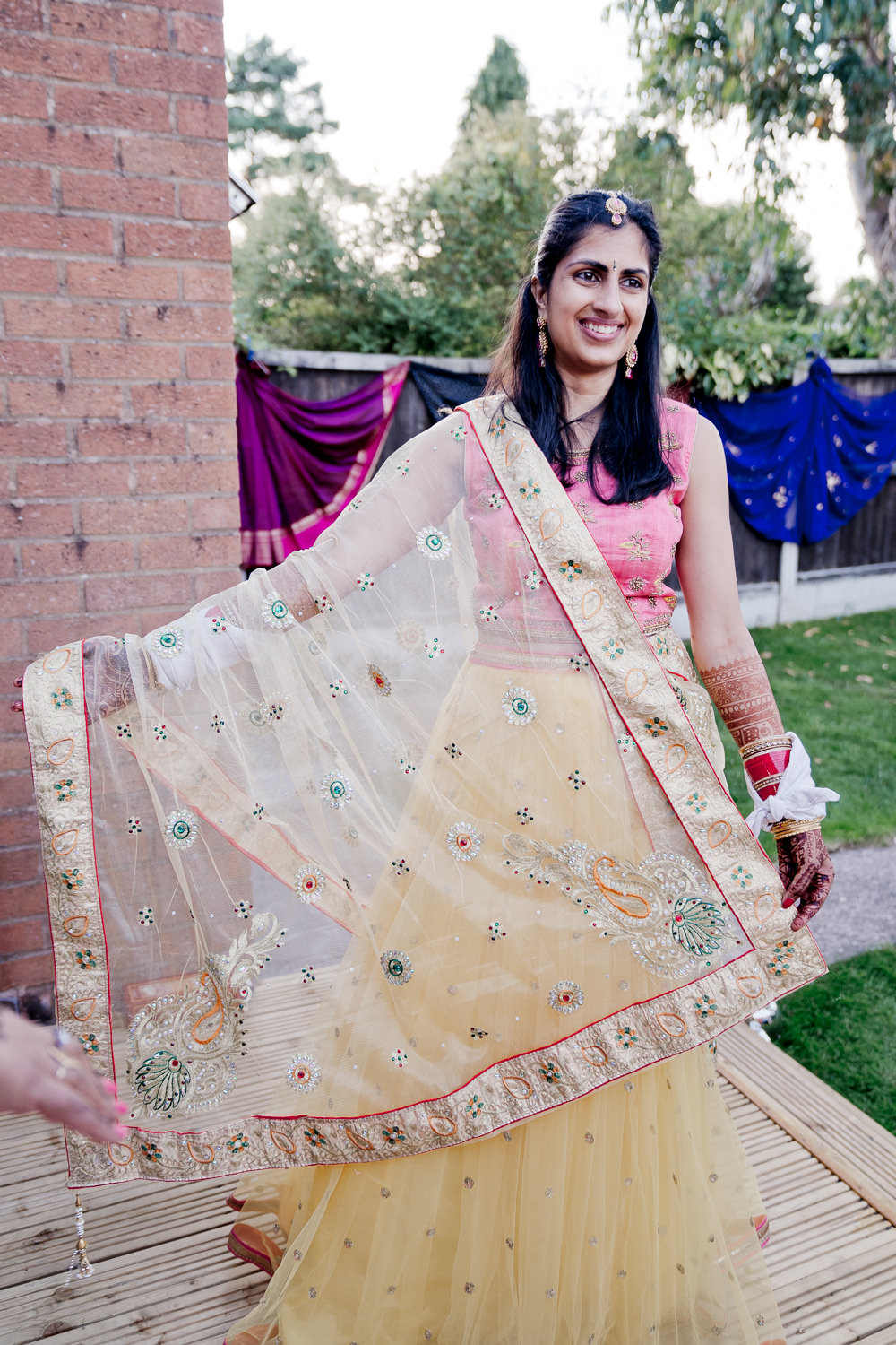 Pink Yellow Lengha Bride Bridal Indian Wedding UK Laura May Photography