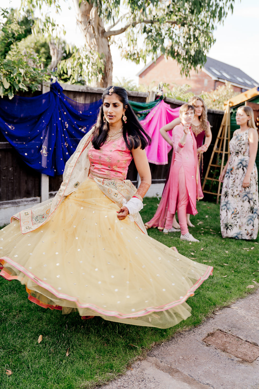 Pink Yellow Lengha Bride Bridal Indian Wedding UK Laura May Photography
