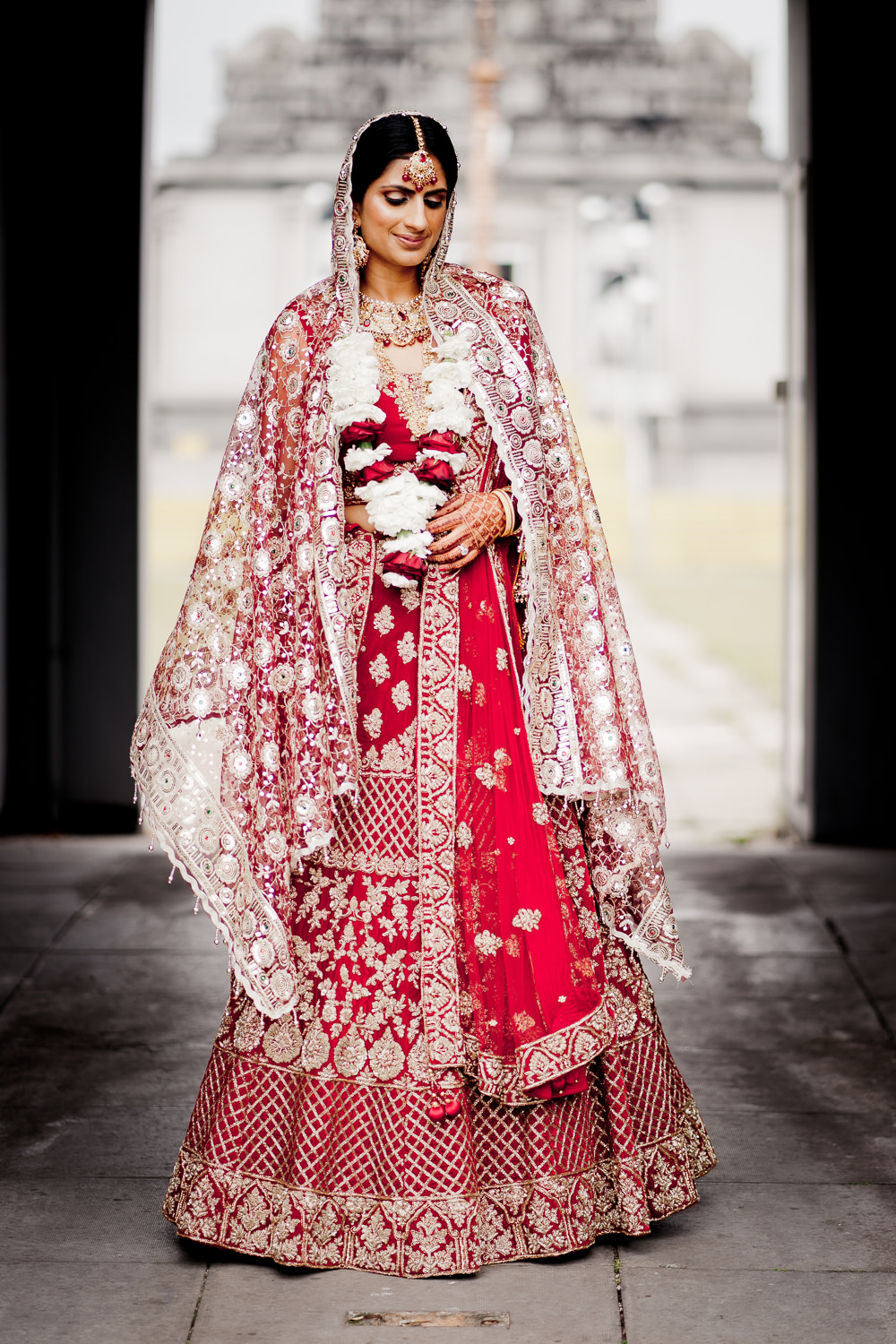 Red Gold Lengha Bride Bridal Indian Wedding UK Laura May Photography