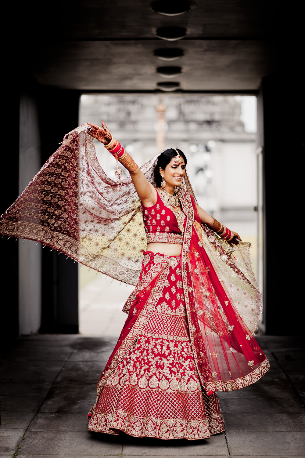 Red Gold Lengha Bride Bridal Indian Wedding UK Laura May Photography