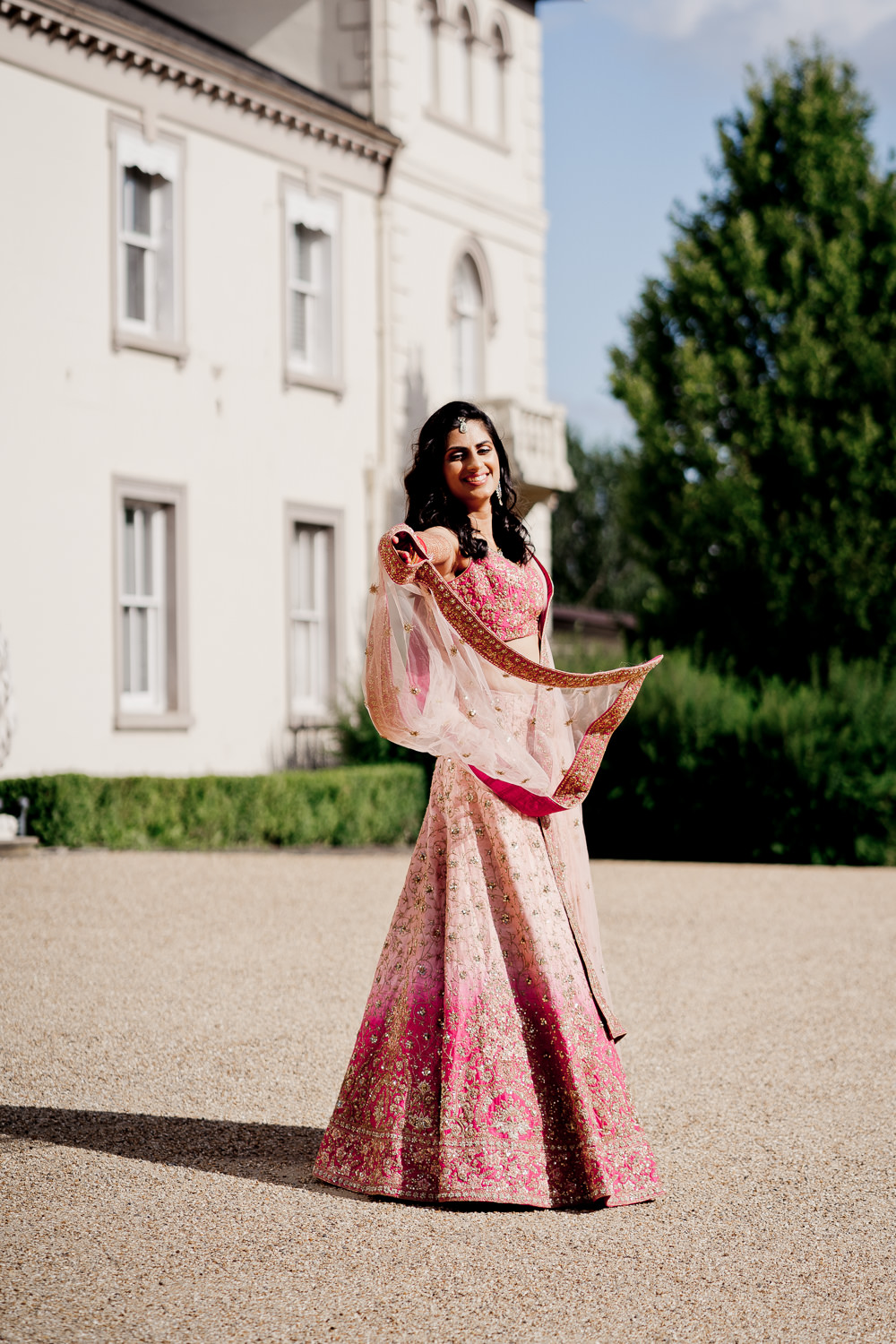 Pink Ombre Lengha Bride Bridal Indian Wedding UK Laura May Photography