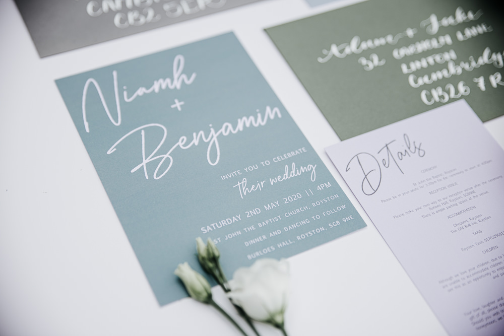 Micro Wedding Ideas Gareth J Photography Green Grey Calligraphy Stationery Invite Invitation