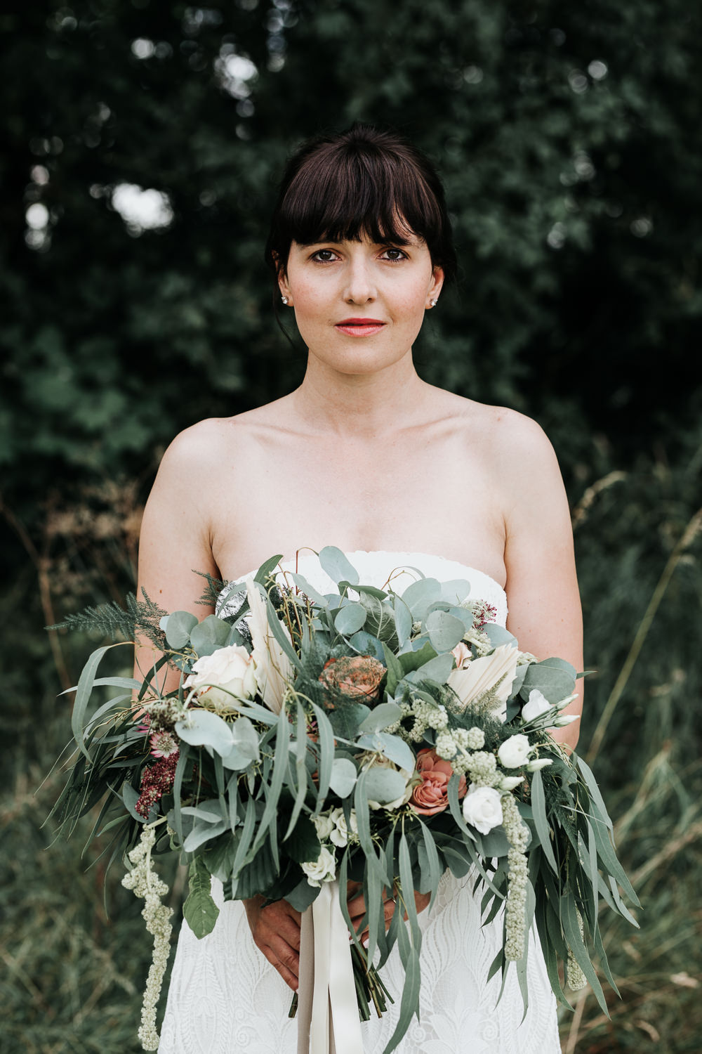 Micro Wedding Ideas Gareth J Photography Bride Bridal Bouquet Flowers Rose Lisianthus Ammi Amaranthus Astrantia Eucalyptus Birch Asparagus Dried Palm Spears