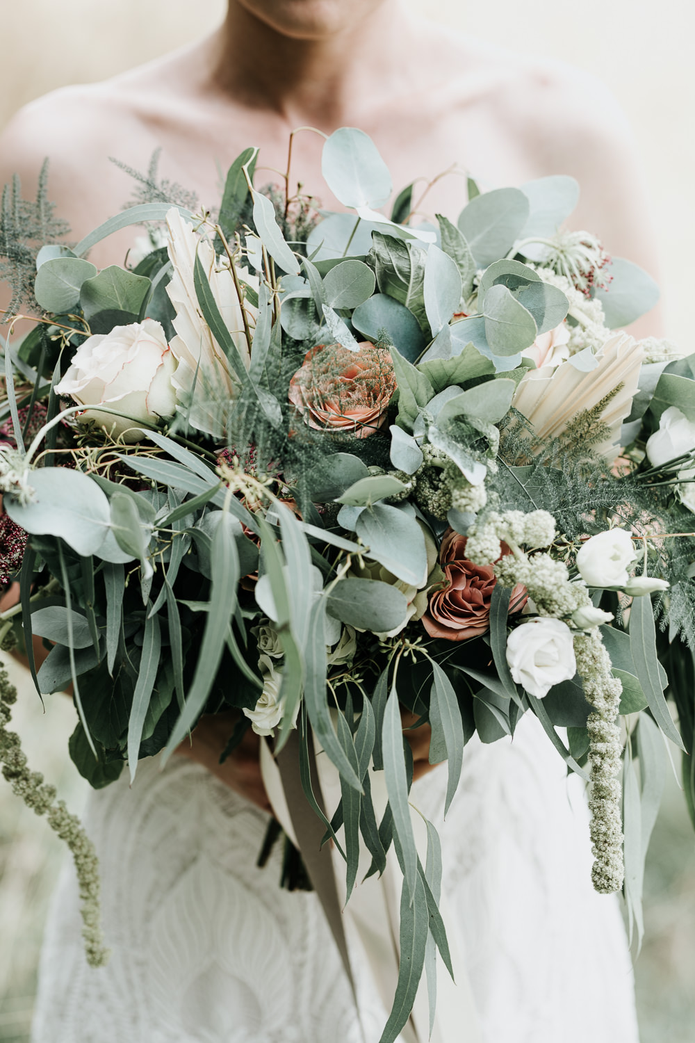 Micro Wedding Ideas Gareth J Photography Bride Bridal Bouquet Flowers Rose Lisianthus Ammi Amaranthus Astrantia Eucalyptus Birch Asparagus Dried Palm Spears