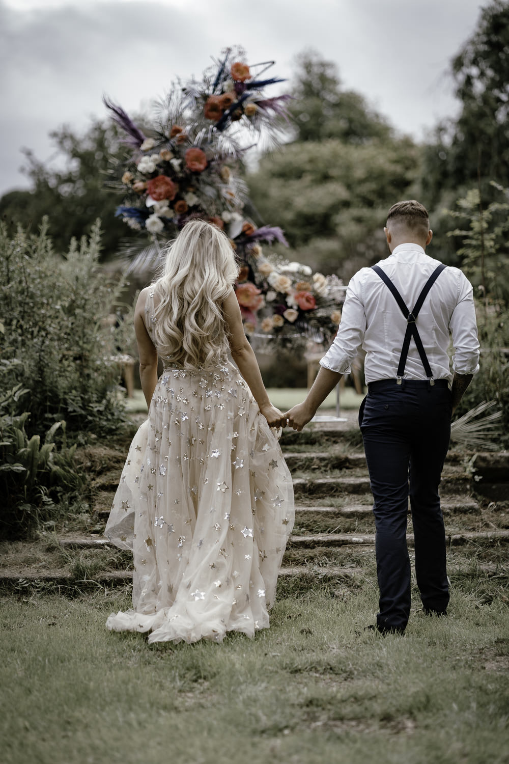 Dress Gown Bride Bridal Willowby Watters Orion Celestial Stars Starry Gold Midsummer Night's Dream Wedding Ideas Dani Louise Photography