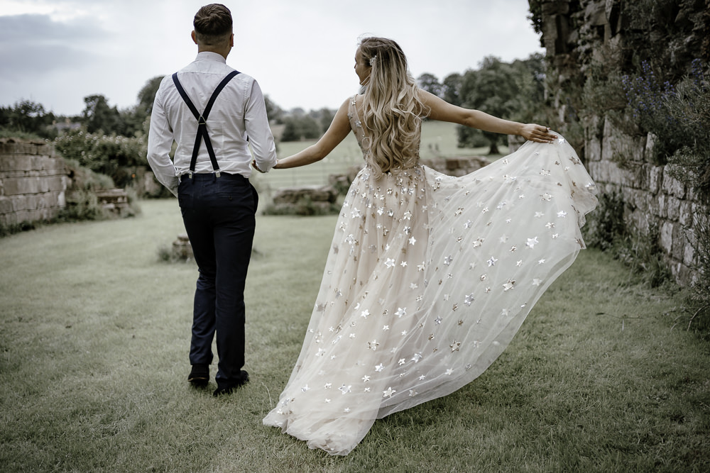 Dress Gown Bride Bridal Willowby Watters Orion Celestial Stars Starry Gold Midsummer Night's Dream Wedding Ideas Dani Louise Photography