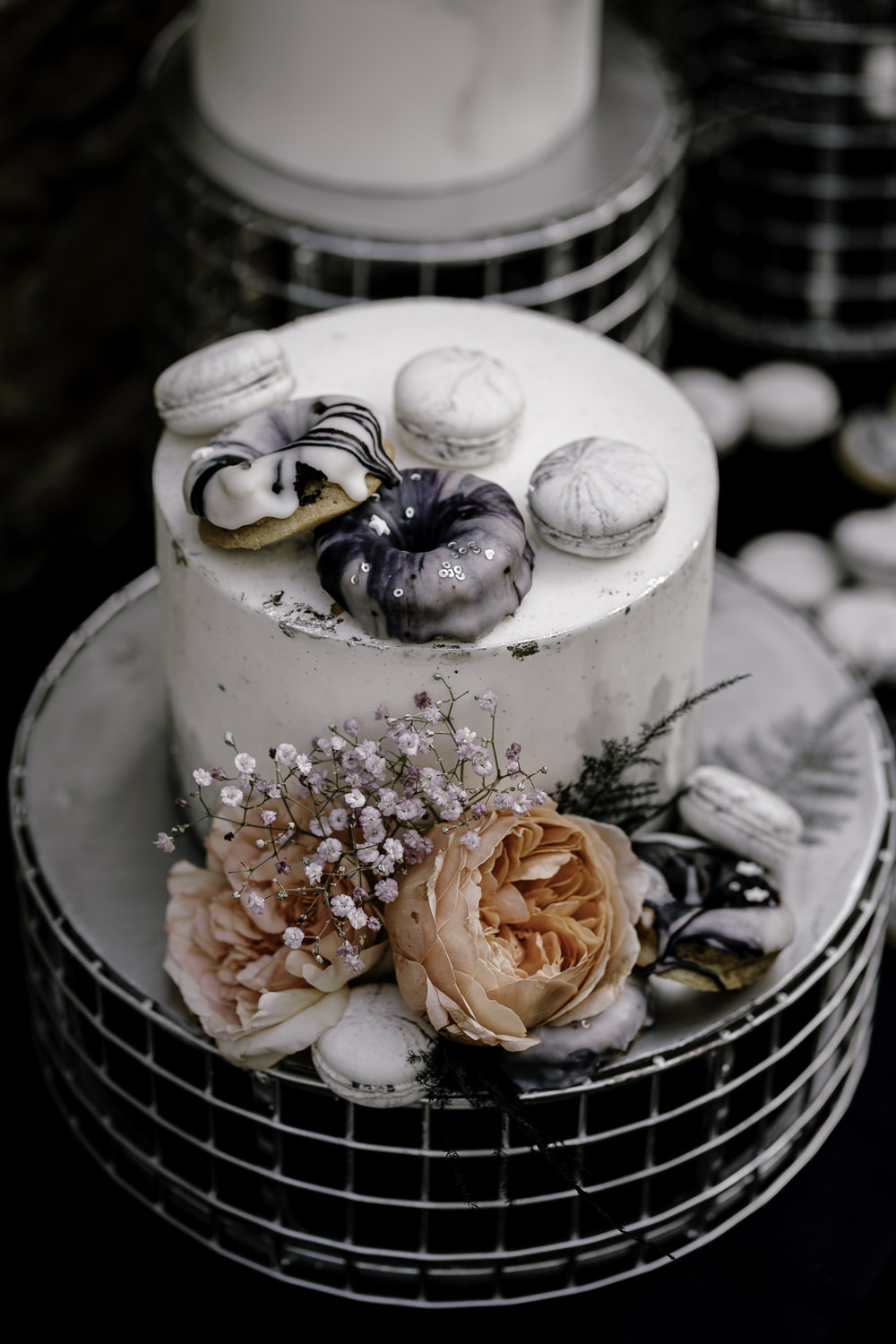 Iced Cake Macaron Celestial Flowers Moon Midsummer Night's Dream Wedding Ideas Dani Louise Photography