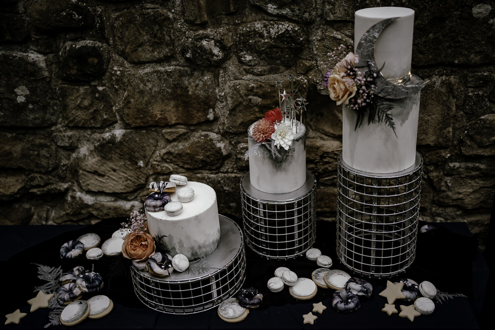 Iced Cake Macaron Celestial Flowers Moon Midsummer Night's Dream Wedding Ideas Dani Louise Photography