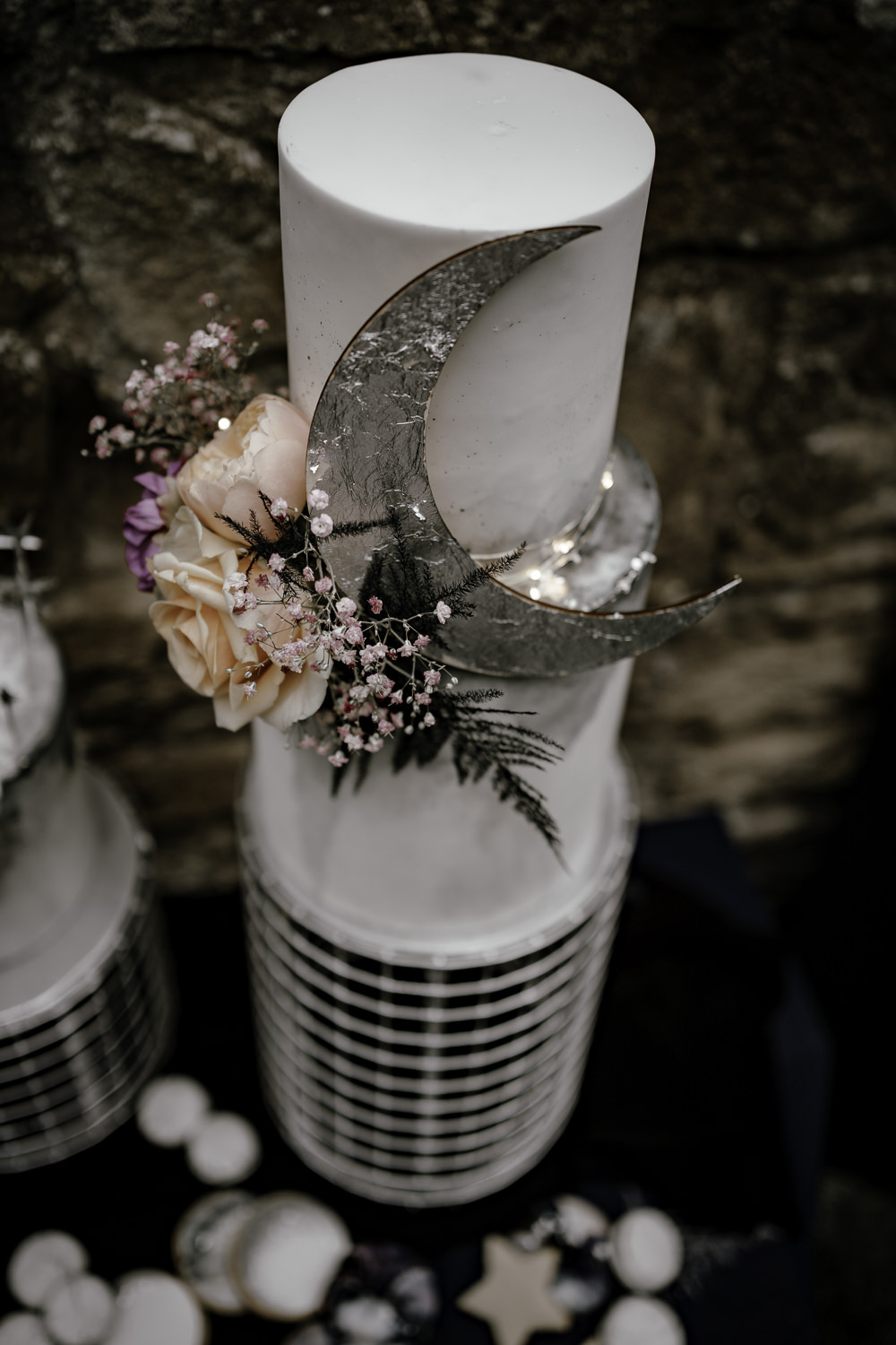 Iced Cake Macaron Celestial Flowers Moon Midsummer Night's Dream Wedding Ideas Dani Louise Photography