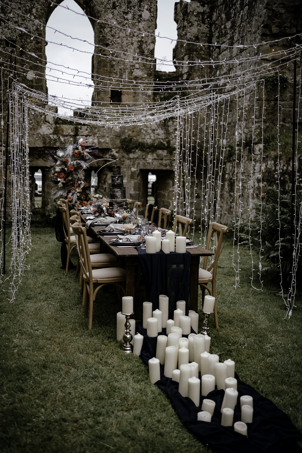 Fairy Light Tunnel Table Tablescape Decor Candles Runner Navy Midsummer Night's Dream Wedding Ideas Dani Louise Photography