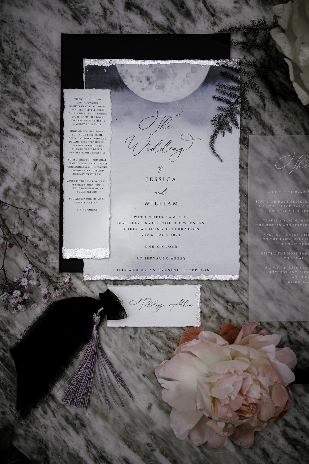 Stationery Celestial Grey Calligraphy Moon Midsummer Night's Dream Wedding Ideas Dani Louise Photography