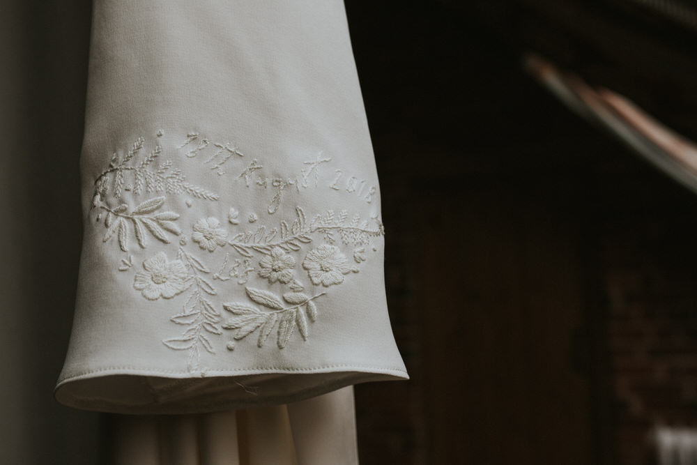 Pennard Hill Farm Wedding MT Studio Dress Gown Bride Bridal Embroidery Sleeve