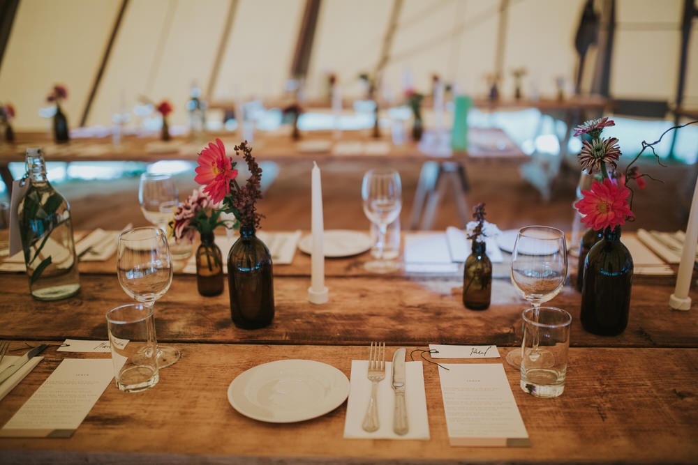 Tablescabe Table Decor Candles Flowers Pennard Hill Farm Wedding MT Studio