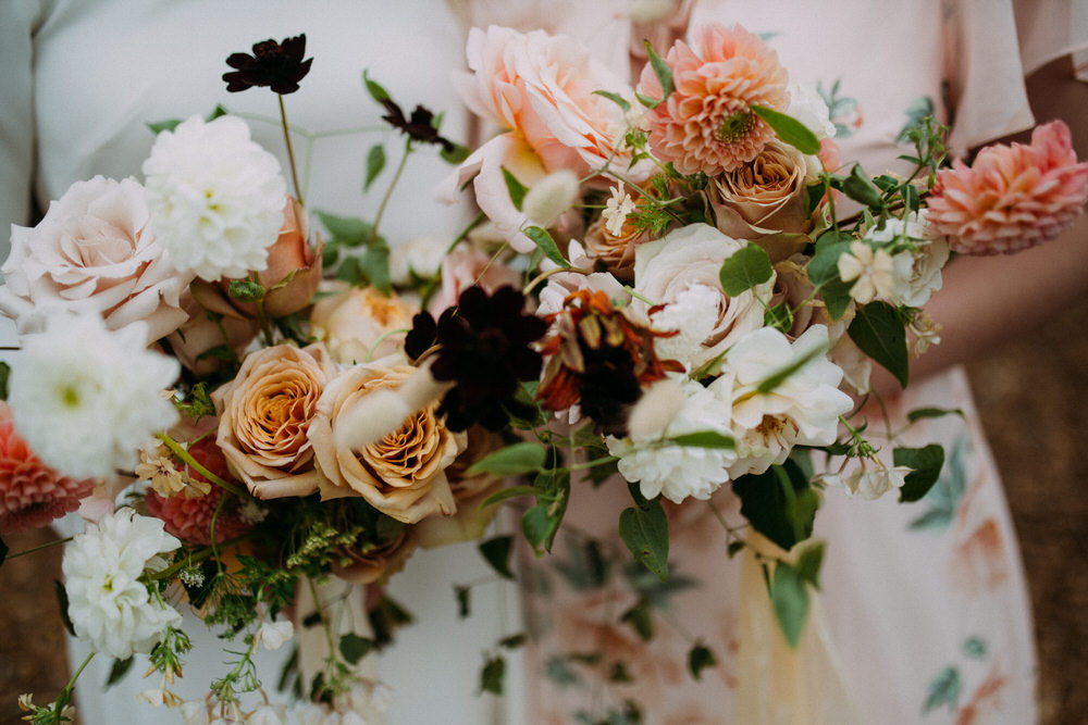 Bouquet Flowers Bride Bridal Earthy Nude Rose Dahlia Pennard Hill Farm Wedding MT Studio