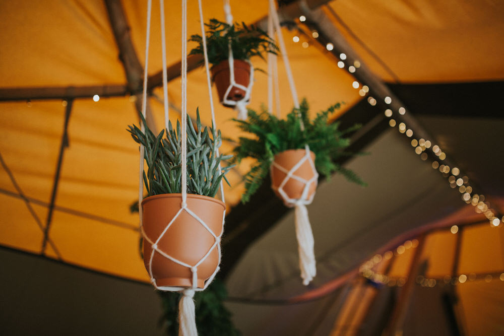 Pot Plants Macrame Hanging Pennard Hill Farm Wedding MT Studio