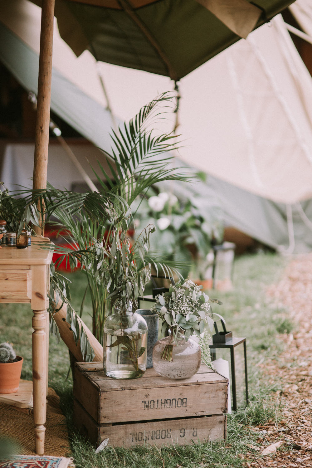 Wooden Box Flowers Decor Tipi Pennard Hill Farm Wedding MT Studio
