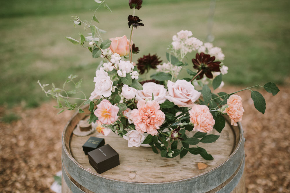 Wooden Barrel Flowers Outdoor Pennard Hill Farm Wedding MT Studio