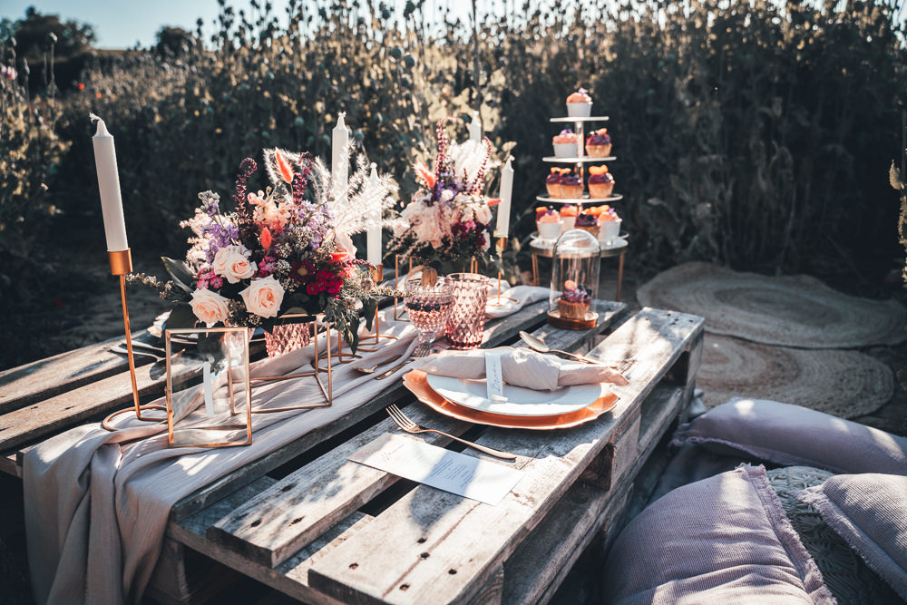 Wooden Pallet Table Tablescape Decor Flowers Candles Rustic Poppy Field Wedding NT Creatives
