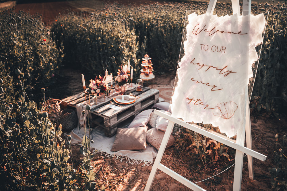 Sign Signs Sigange Acrylic Painted Calligraphy Poppy Field Wedding NT Creatives