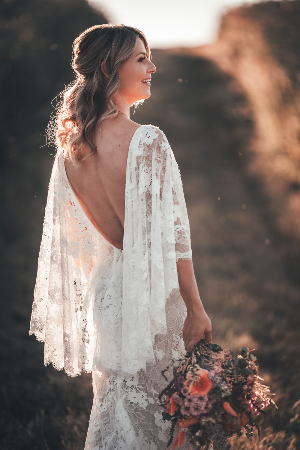 Dress Gown Bride Bridal Lace Sleeves Lillian West Boho Bohemian Poppy Field Wedding NT Creatives