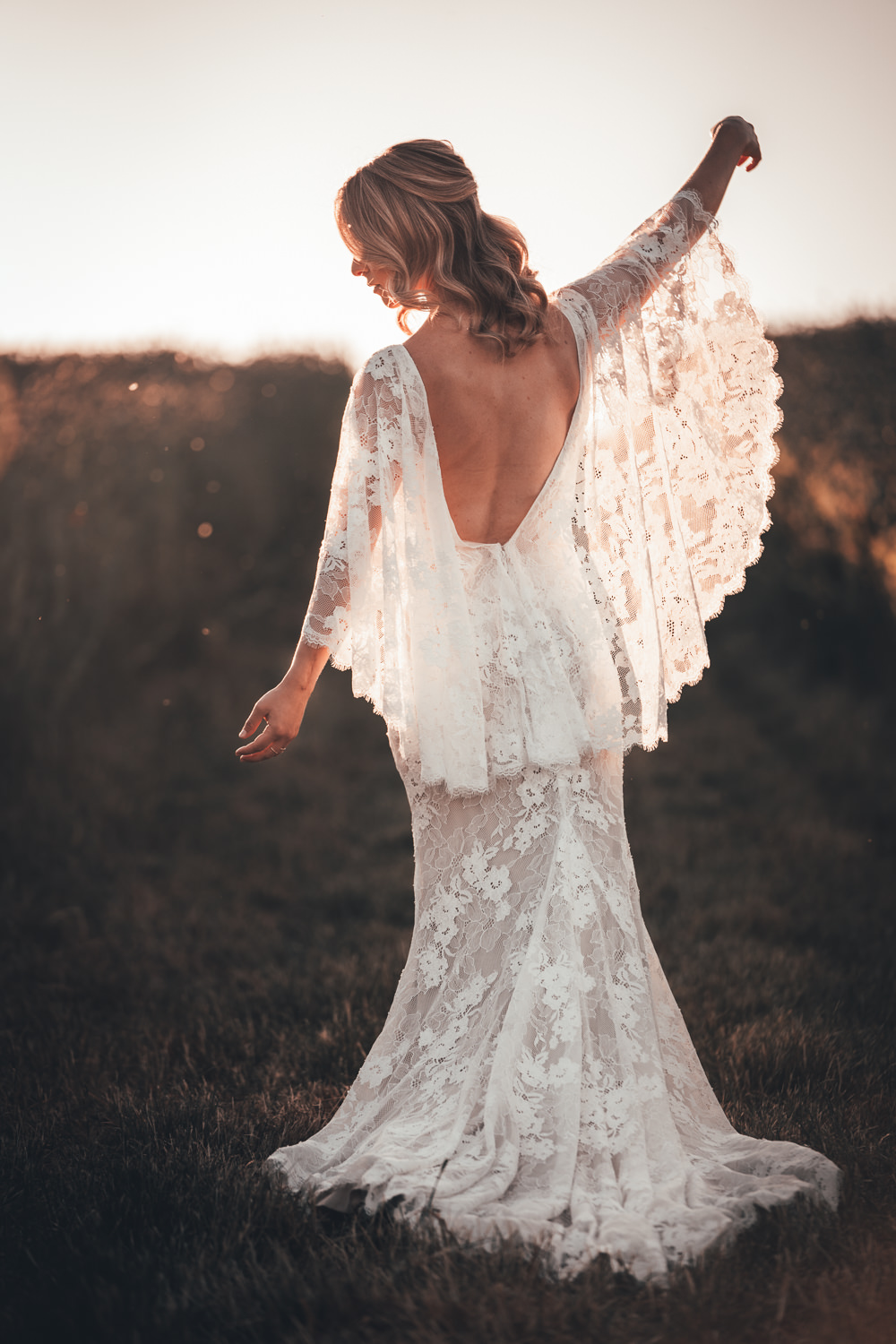Dress Gown Bride Bridal Lace Sleeves Lillian West Boho Bohemian Poppy Field Wedding NT Creatives