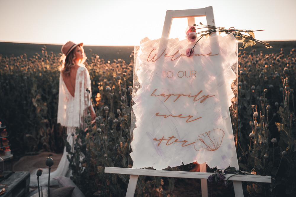 Sign Signs Sigange Acrylic Painted Calligraphy Poppy Field Wedding NT Creatives
