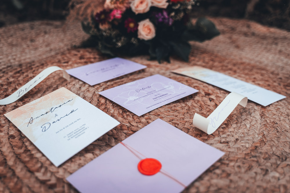 Stationery Invite Invitation Lilac Red Poppy Field Wedding NT Creatives