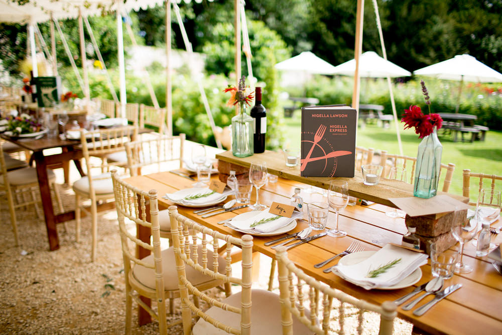 Open Side Marquee Tent Long Wooden Tables Decor Pythouse Kitchen Garden Wedding Jessica Hayman Photography