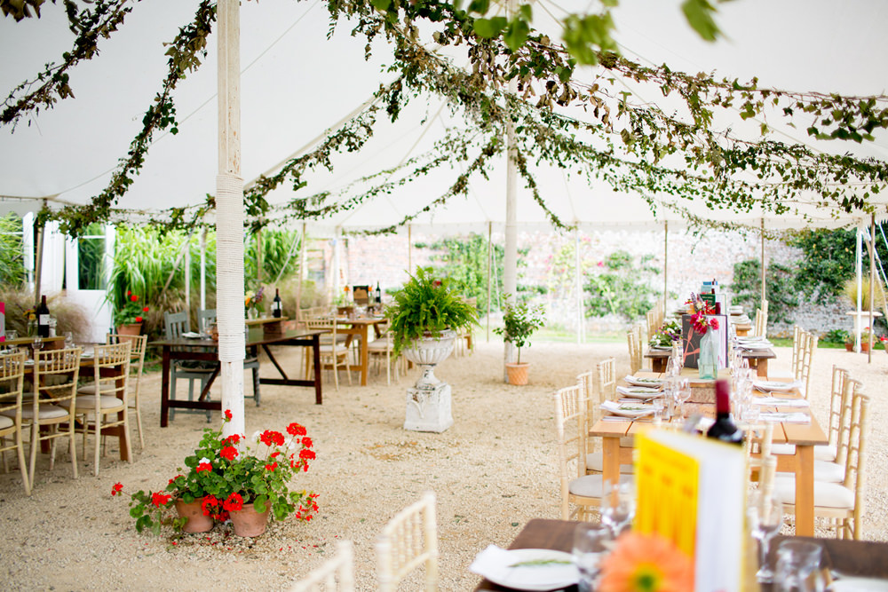 Open Side Marquee Tent Long Wooden Tables Decor Greenery Foliage Pythouse Kitchen Garden Wedding Jessica Hayman Photography
