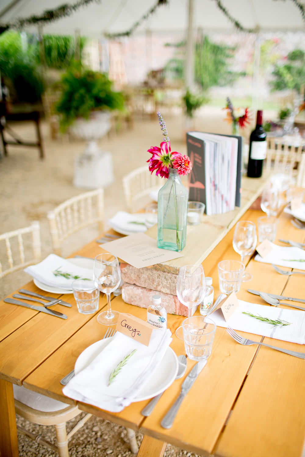 Open Side Marquee Tent Long Wooden Tables Decor Pythouse Kitchen Garden Wedding Jessica Hayman Photography