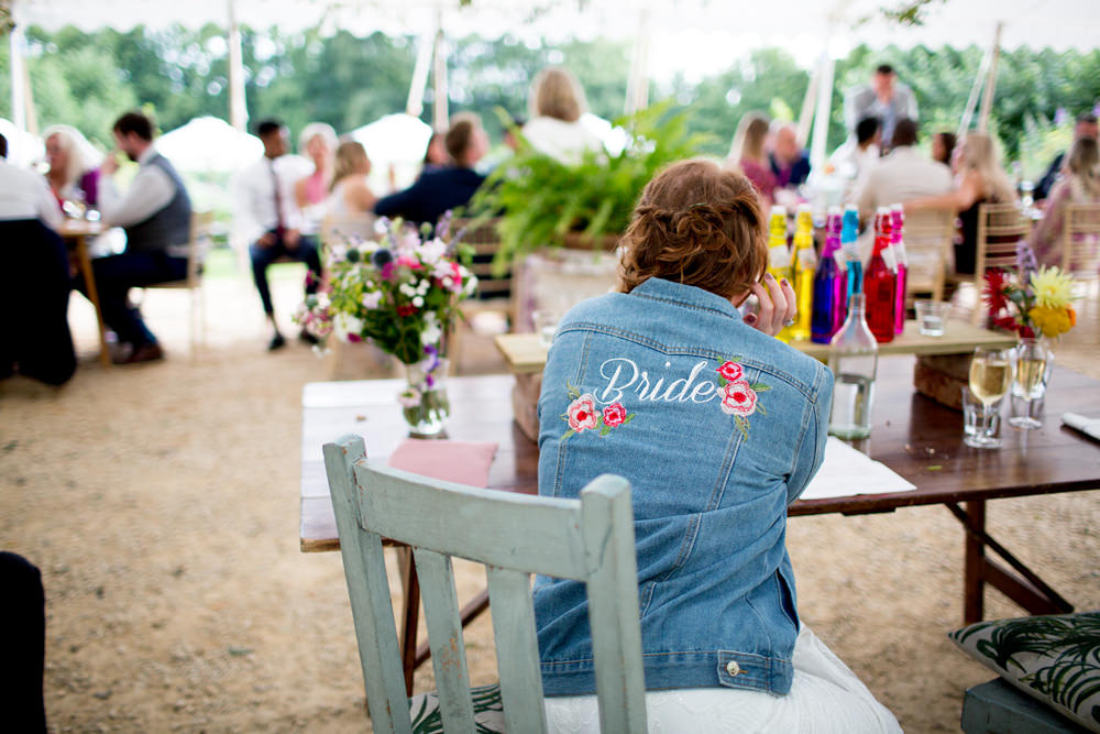 Bride Bridal Denim Jacket Pythouse Kitchen Garden Wedding Jessica Hayman Photography
