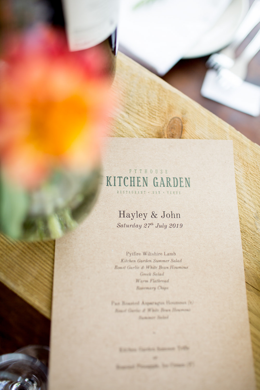 Menu Pythouse Kitchen Garden Wedding Jessica Hayman Photography