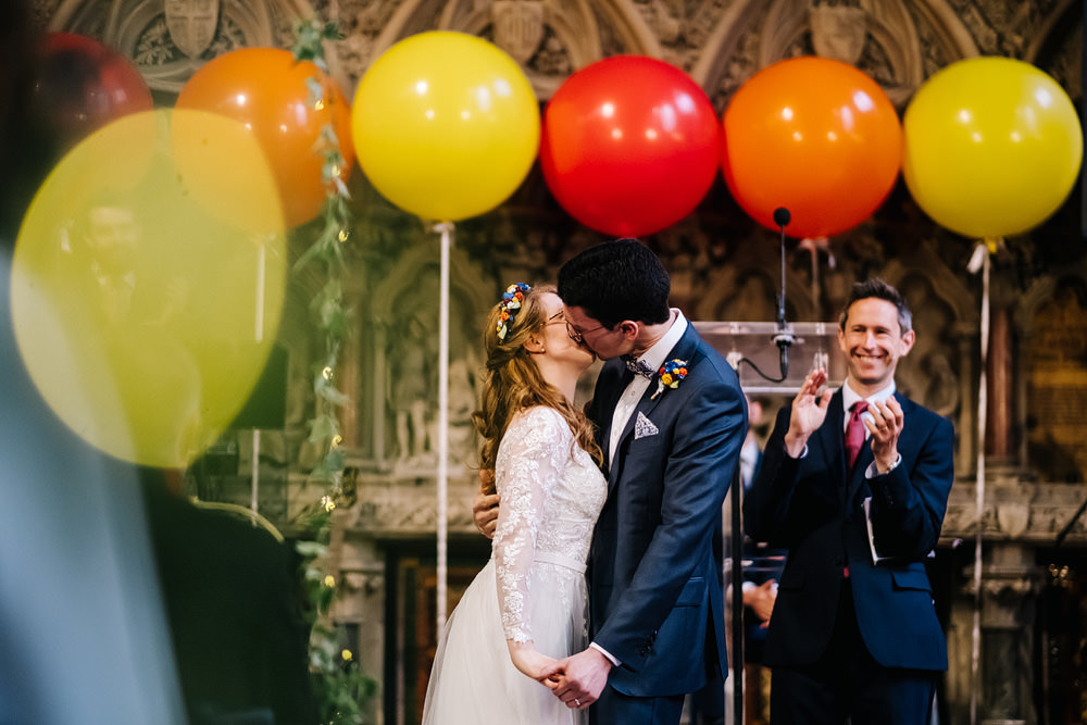 Balloon Ceremony Aisle Pew End Church Royal Hospital Chelsea Wedding Kristian Leven Photography