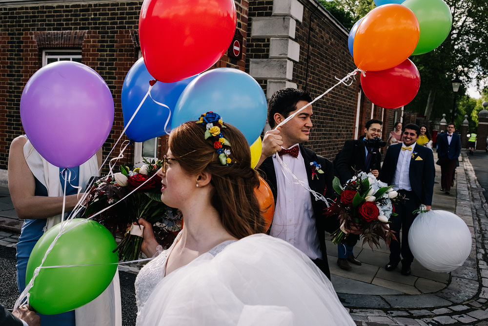 Bride Groom Balloons Royal Hospital Chelsea Wedding Kristian Leven Photography