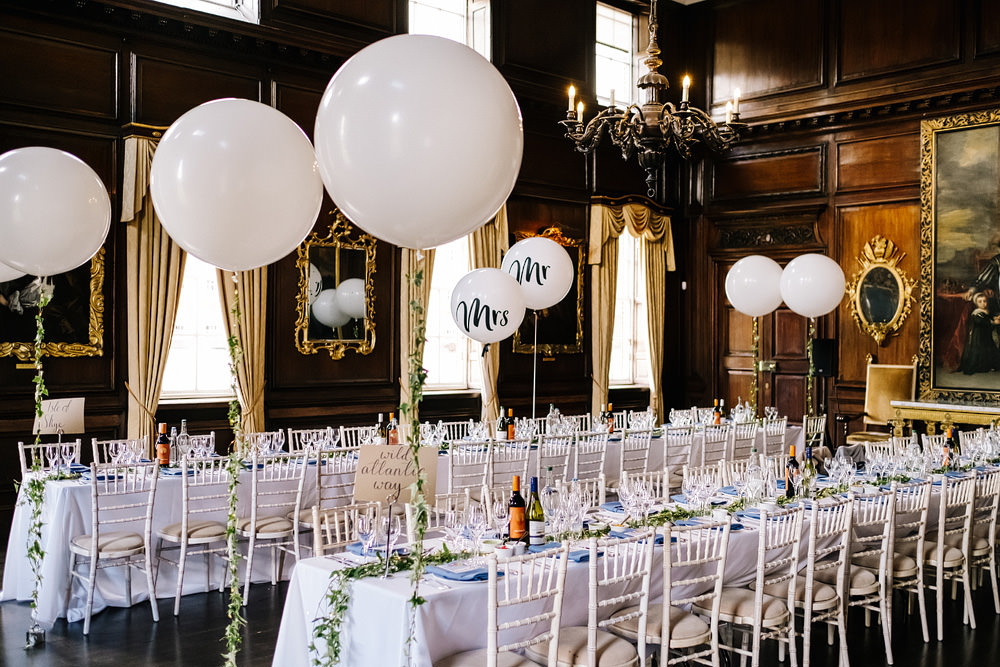 Long Tables Greenery Runner Helium Balloons Royal Hospital Chelsea Wedding Kristian Leven Photography