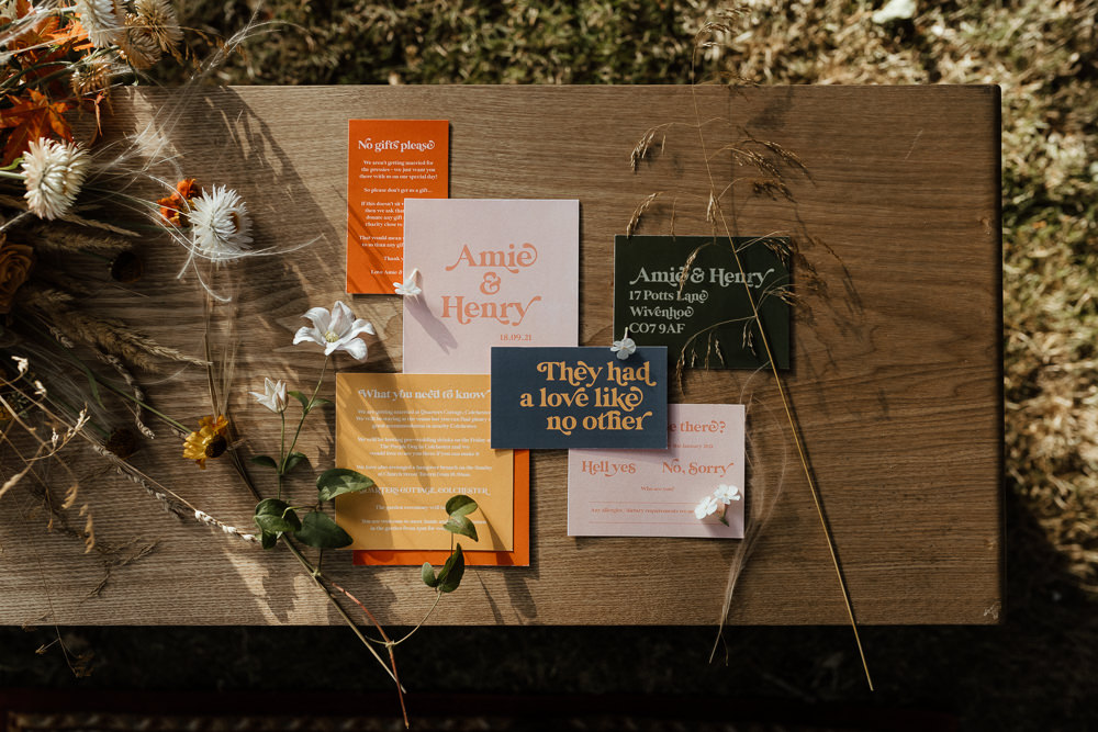 Stationery Invite Invitation Retro Flowers Small Wedding Ideas UK Caitlin and Jones