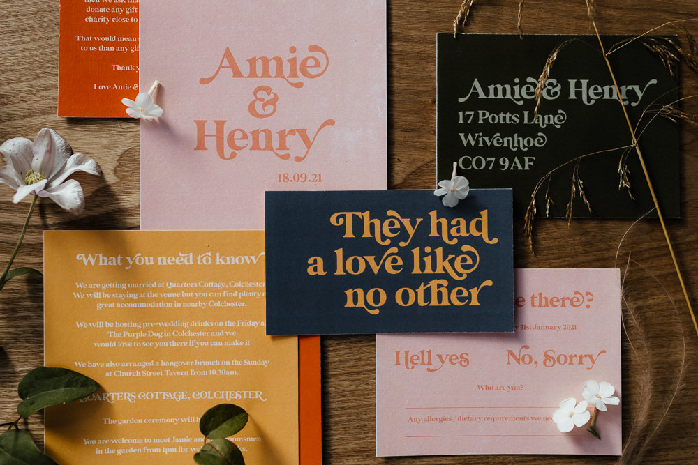 Stationery Invite Invitation Retro Flowers Small Wedding Ideas UK Caitlin and Jones