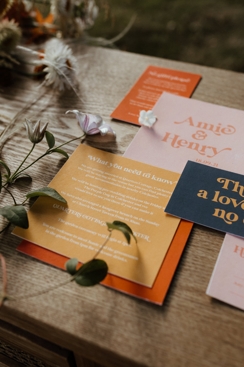 Stationery Invite Invitation Retro Flowers Small Wedding Ideas UK Caitlin and Jones