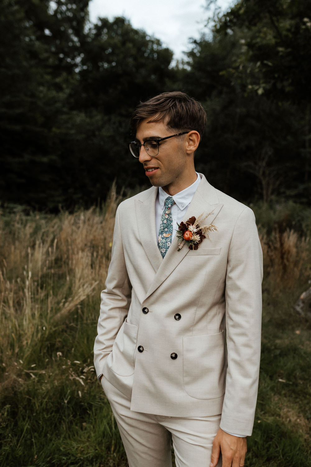 Groom Suit Double Breasted Buttonhole Flowers Small Wedding Ideas UK Caitlin and Jones