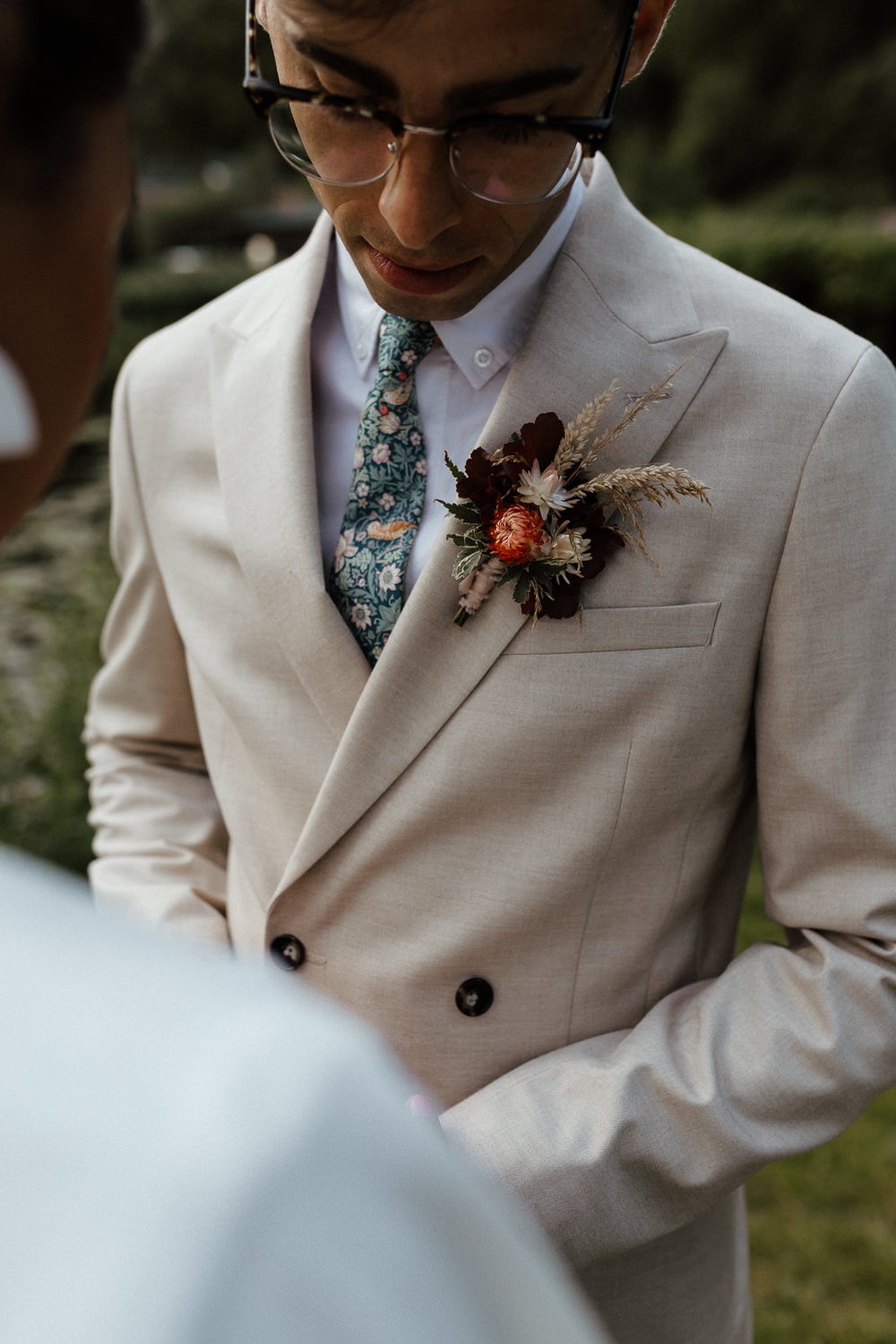 Groom Suit Double Breasted Buttonhole Flowers Small Wedding Ideas UK Caitlin and Jones