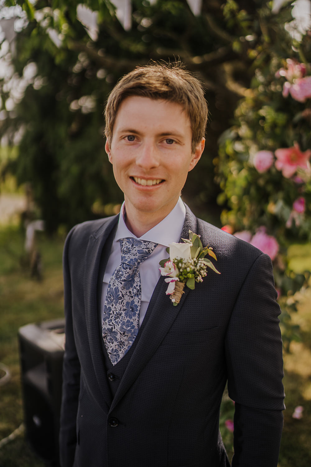 Groom Suit Print Tie Socially Distanced Wedding Tiffany Gage Photography